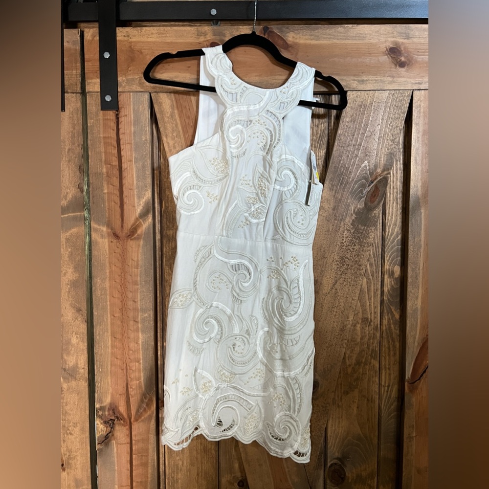 Anthropologie White Bridal Shower Embroidered Beaded Dress, Size 2